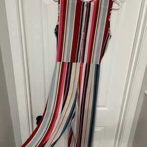 Sleeveless Multi-Stripe Jumpsuit - Red, Pink, Blue, Cream
